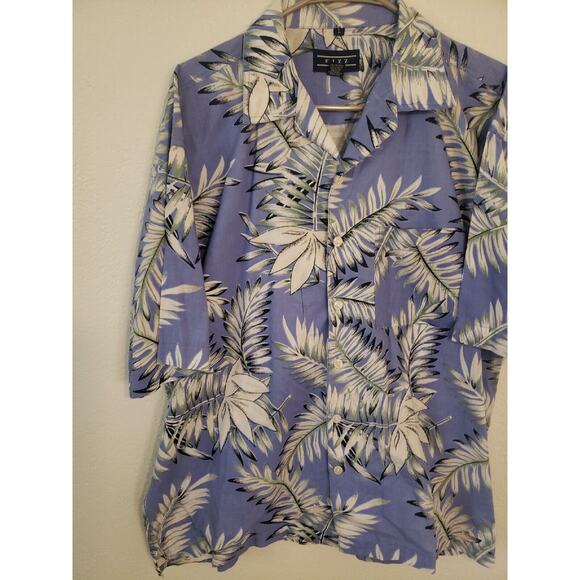 Vintage Fizz Mens Large Short Sleeve Button Down Hawaiian Floral Print Blue - Picture 3 of 9